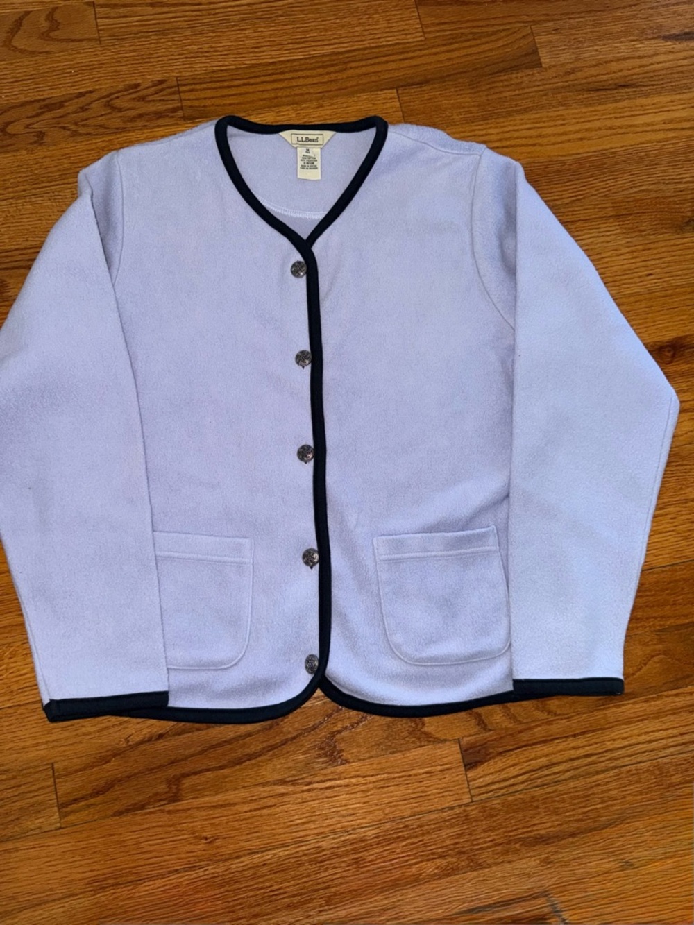L.L.Bean Lavender Fleece Top with Navy Trim Cardigan